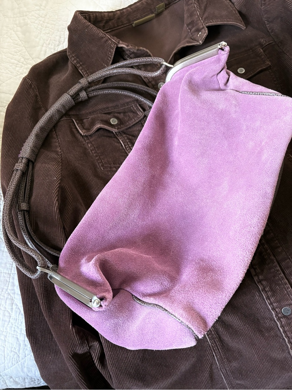Sondra Roberts Lavender Suede Shoulder Bag